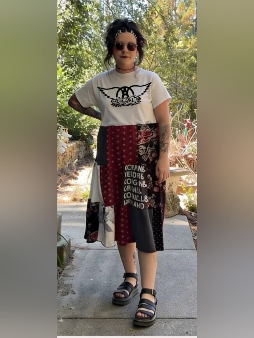 Neonaboutiques Upcycled Aerosmith Patchwork Grunge Maxi T-Shirt Dress Boho XL - Picture 8 of 8